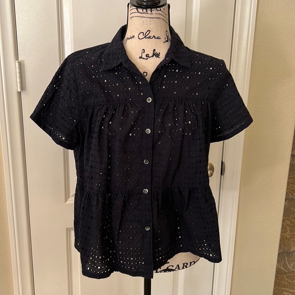 Madewell Navy Eyelet Crop Top